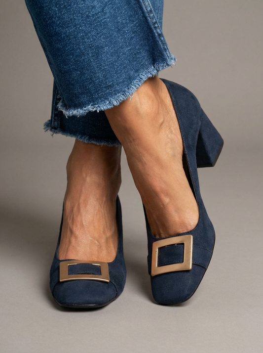 Capri Blu – Wide Stable Heel with Buckle Detail